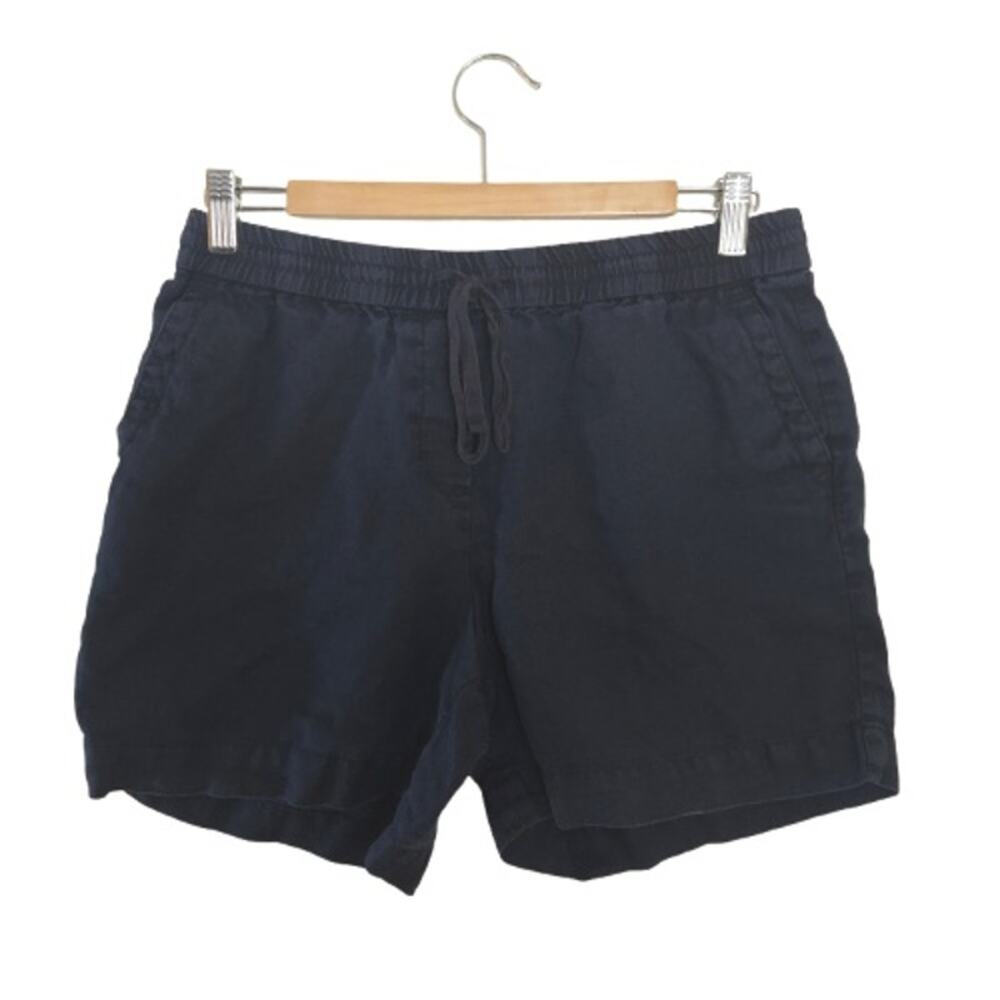 Talbots Navy Blue 100% Linen Drawstring Elastic Waist Shorts Medium Petite